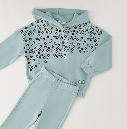 Sarabanda Tuta Bambina Verde Acqua con Cappuccio e Pantalone a Zampa