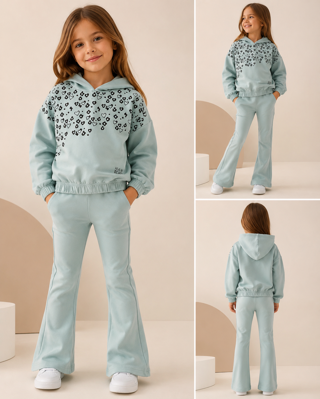 Sarabanda Tuta Bambina Verde Acqua con Cappuccio e Pantalone a Zampa