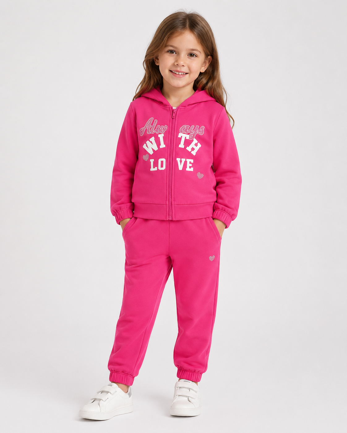 Tuta 2 pezzi bambina Sarabanda fucsia con cappuccio