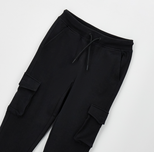 Pantalone tuta ragazzo Sarabanda in felpa nero con tasche cargo