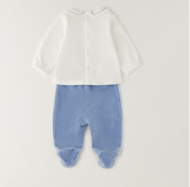Completo neonato Minibanda in ciniglia panna e azzurro