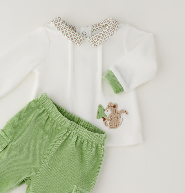 Minibanda Completo 2 Pezzi Neonato Off White e Verde