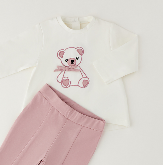 Minibanda Completo Bimba Off White e Rosa con Orsetto