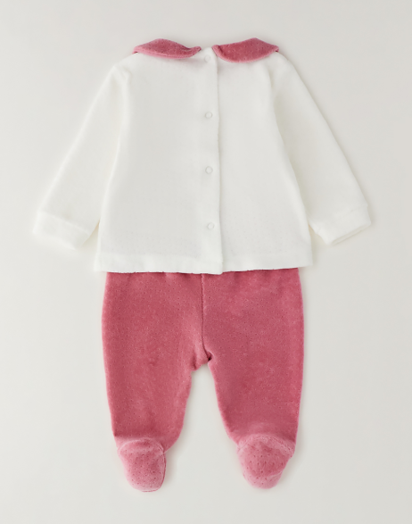 Minibanda Tutina Neonata Off White e Rosa in Ciniglia
