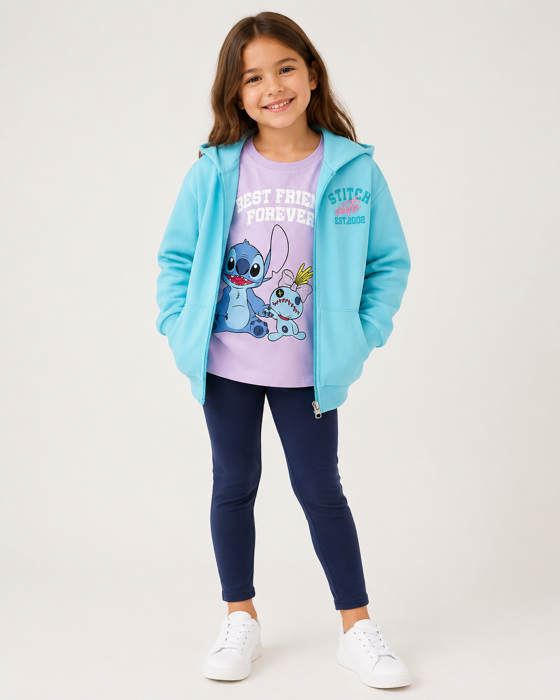T-shirt bambina Stitch e Scrump lilla con dettagli brillanti