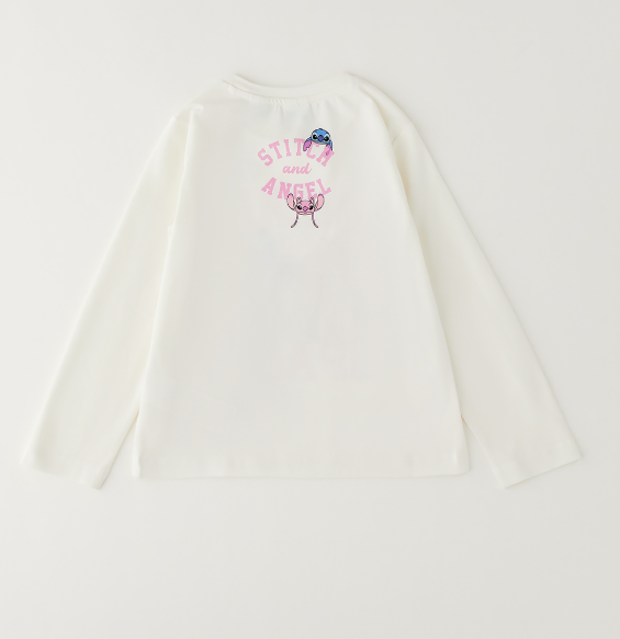 Maglia bambina Stitch e Angel panna a maniche lunghe
