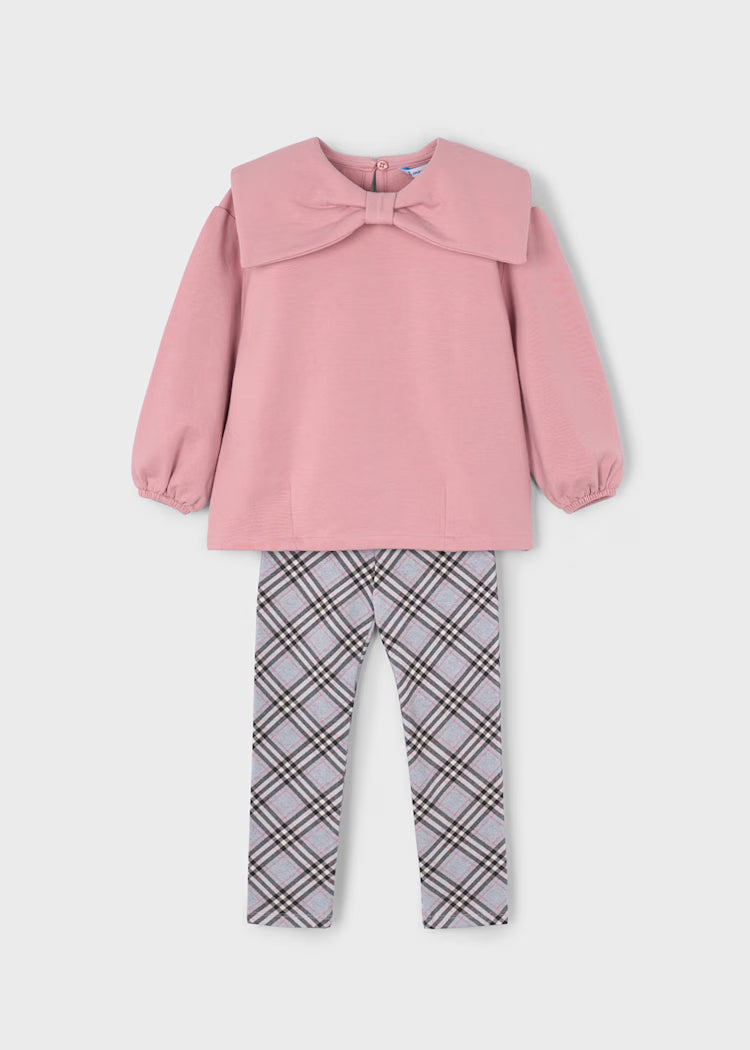 Mayoral - Completo leggings quadri e felpa bambina
