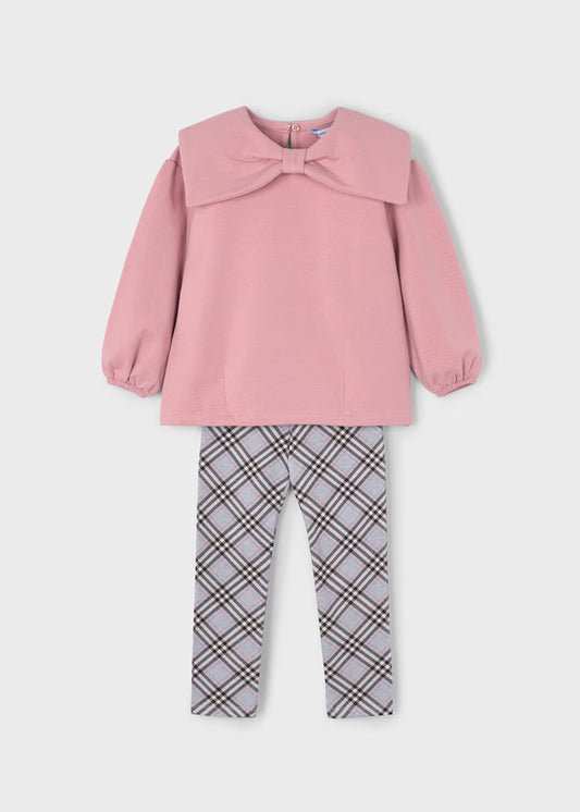 Mayoral - Completo leggings quadri e felpa bambina