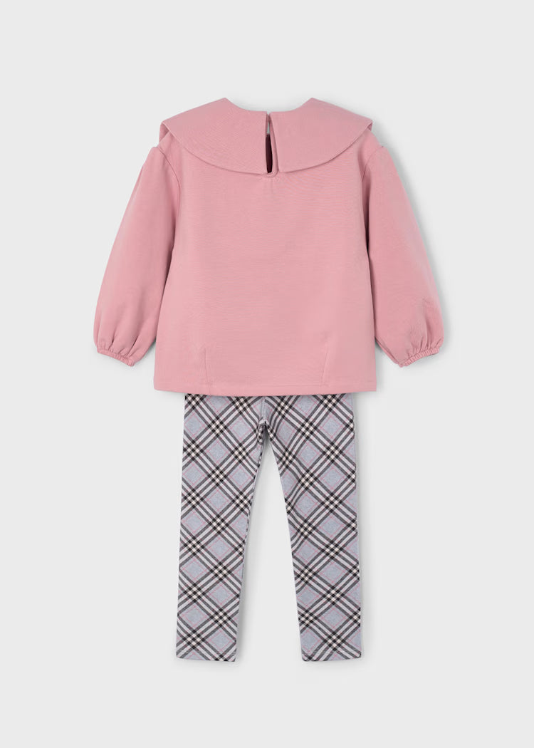 Mayoral - Completo leggings quadri e felpa bambina