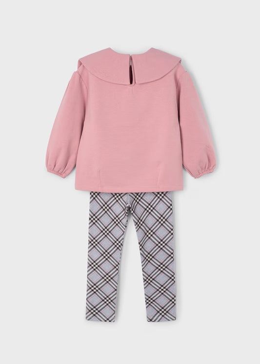 Mayoral - Completo leggings quadri e felpa bambina