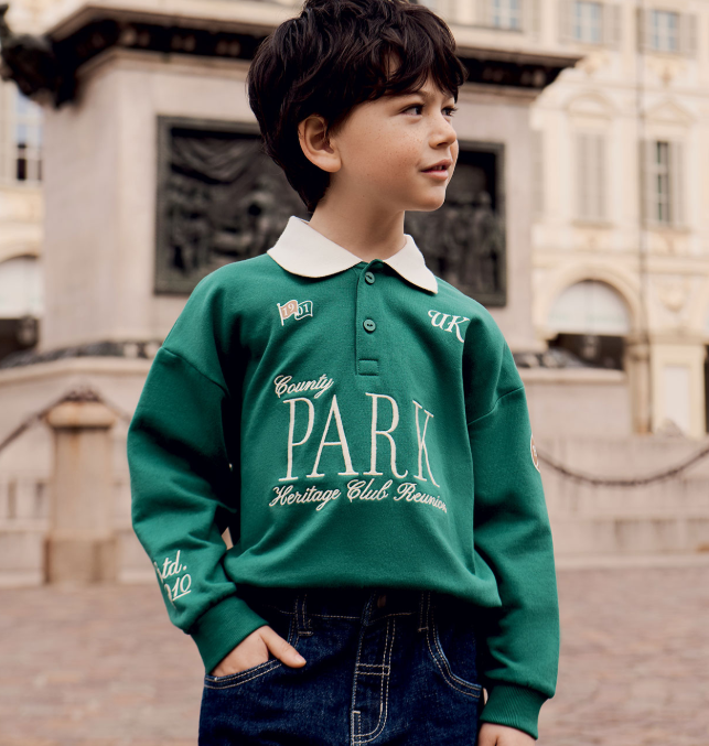Sarabanda Felpa Bambino Verde con Colletto e Stampa