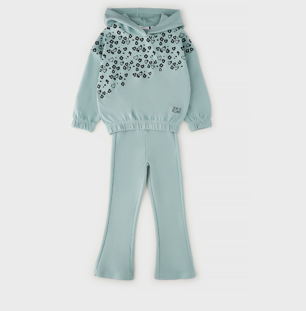 Sarabanda Tuta Bambina Verde Acqua con Cappuccio e Pantalone a Zampa