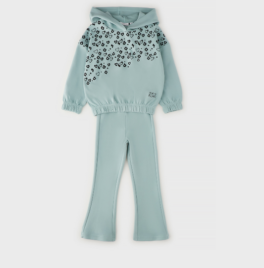 Sarabanda Tuta Bambina Verde Acqua con Cappuccio e Pantalone a Zampa