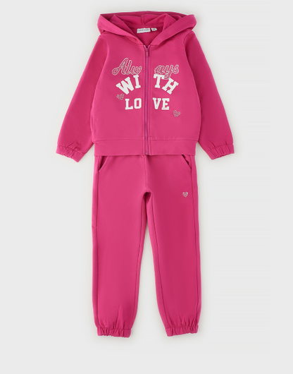 Tuta 2 pezzi bambina Sarabanda fucsia con cappuccio