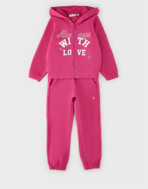 Tuta 2 pezzi bambina Sarabanda fucsia con cappuccio