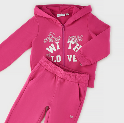 Tuta 2 pezzi bambina Sarabanda fucsia con cappuccio