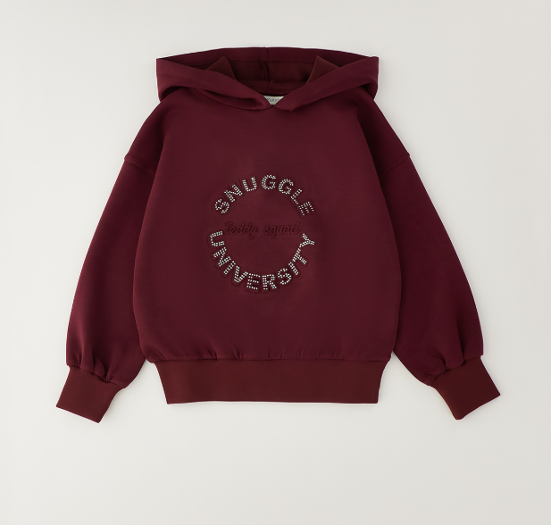 Felpa con cappuccio ragazza Sarabanda burgundy con strass