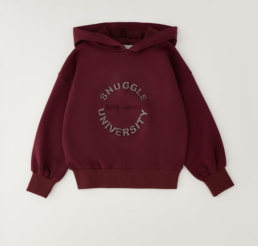 Felpa con cappuccio ragazza Sarabanda burgundy con strass