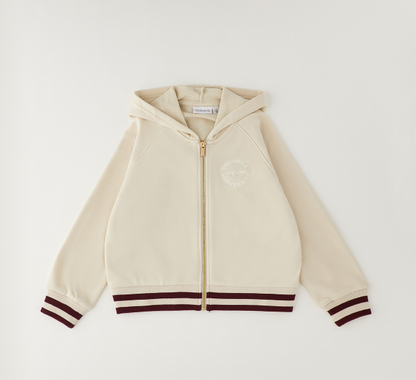 Felpa ragazza Sarabanda full zip ecrù con cappuccio