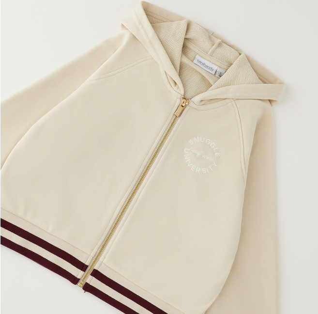 Felpa ragazza Sarabanda full zip ecrù con cappuccio