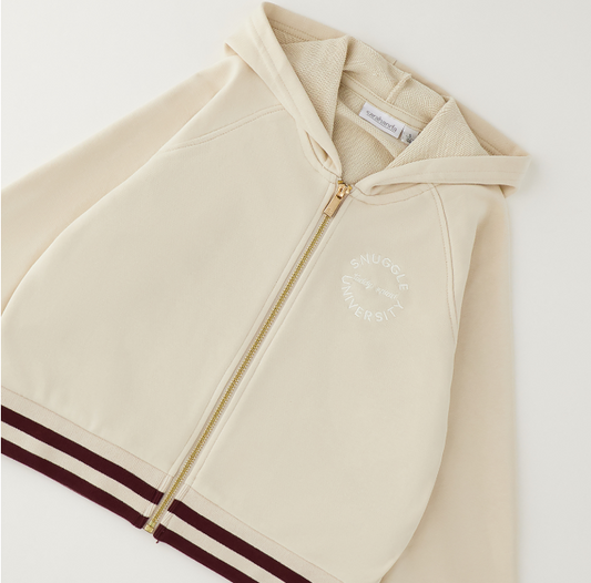 Felpa ragazza Sarabanda full zip ecrù con cappuccio