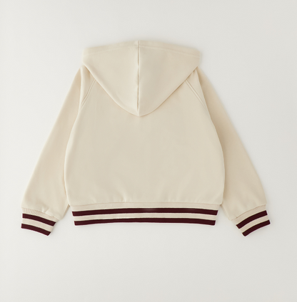 Felpa ragazza Sarabanda full zip ecrù con cappuccio