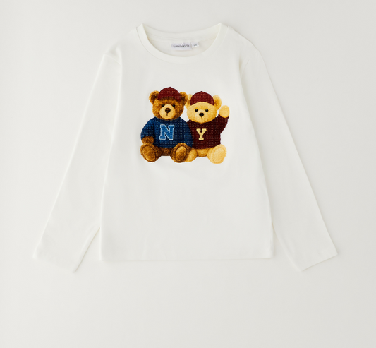 Maglia ragazza Sarabanda panna con orsetti
