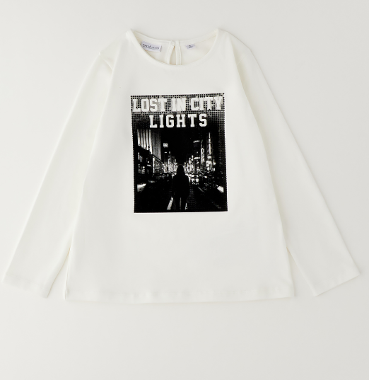 Sarabanda Maglia Ragazza a Maniche Lunghe con Stampa City Off White