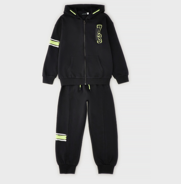 Tuta ragazzo Sarabanda 100% cotone nera con cappuccio