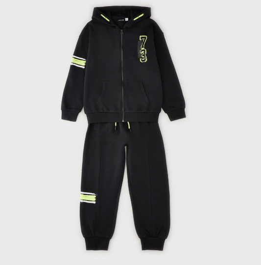Tuta ragazzo Sarabanda 100% cotone nera con cappuccio