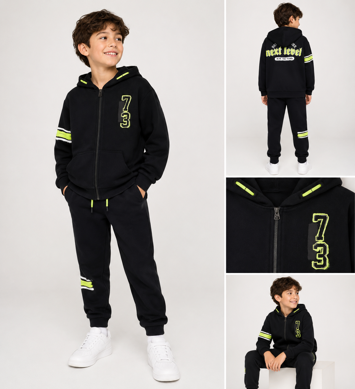 Tuta ragazzo Sarabanda 100% cotone nera con cappuccio