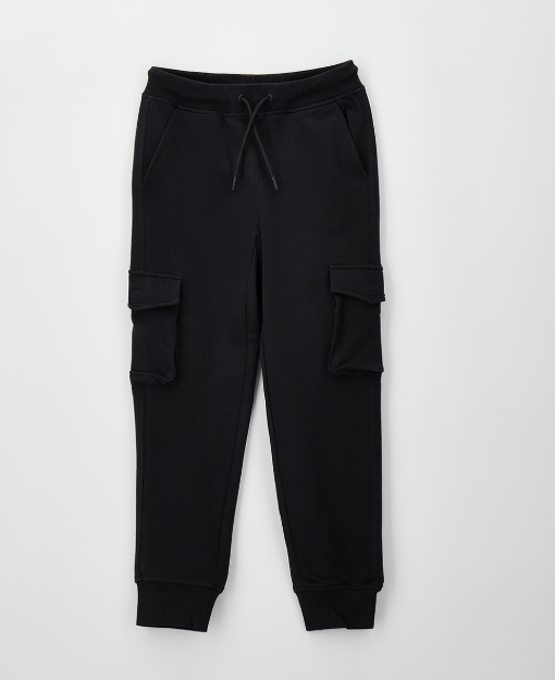 Pantalone tuta ragazzo Sarabanda in felpa nero con tasche cargo