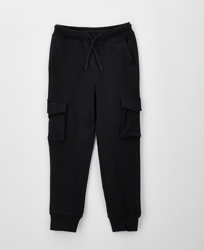 Pantalone tuta ragazzo Sarabanda in felpa nero con tasche cargo