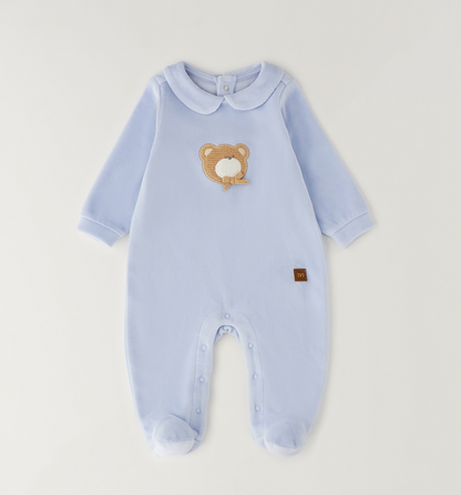 Tutina neonato Minibanda in ciniglia azzurra con orsetto