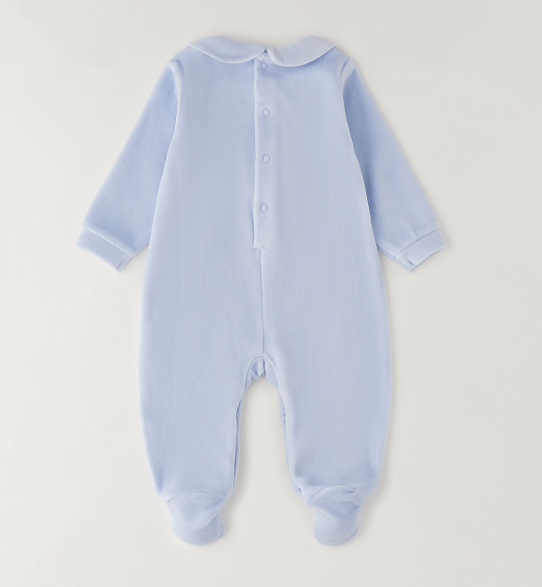 Tutina neonato Minibanda in ciniglia azzurra con orsetto