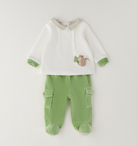 Minibanda Completo 2 Pezzi Neonato Off White e Verde
