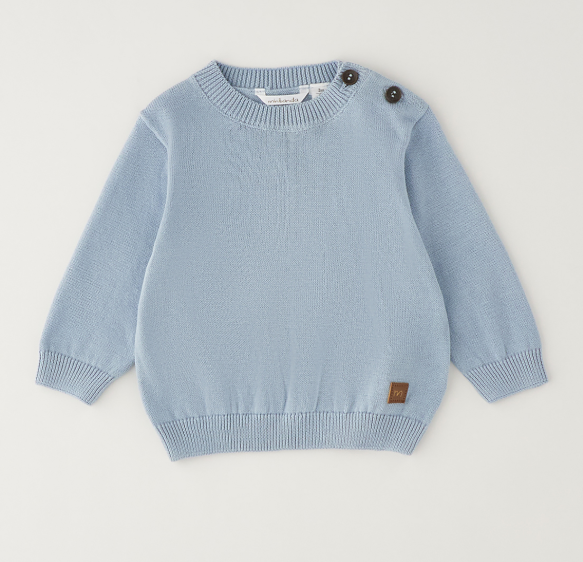 Maglione bimbo 100% cotone Sarabanda celeste con bottoni sulla spalla