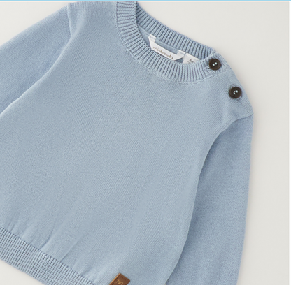 Maglione bimbo 100% cotone Sarabanda celeste con bottoni sulla spalla