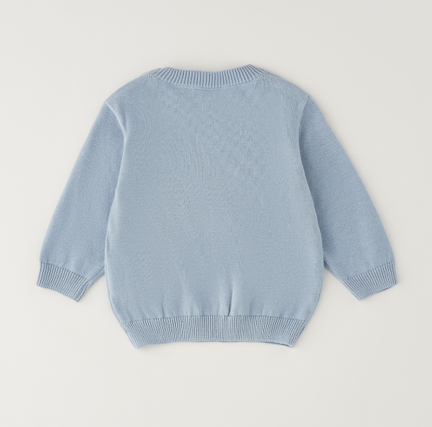 Maglione bimbo 100% cotone Sarabanda celeste con bottoni sulla spalla