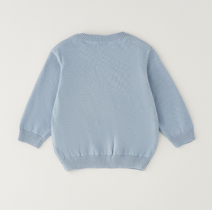Maglione bimbo 100% cotone Sarabanda celeste con bottoni sulla spalla
