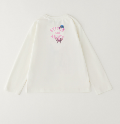 Maglia bambina Stitch e Angel panna a maniche lunghe