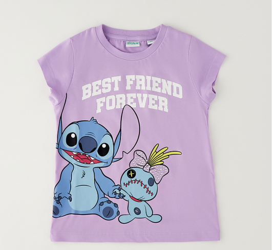 T-shirt bambina Stitch e Scrump lilla con dettagli brillanti