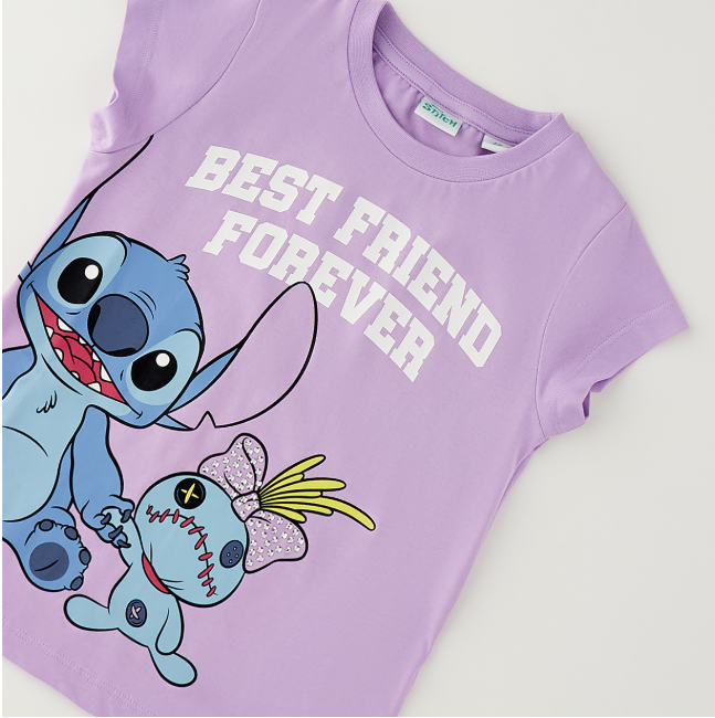 T-shirt bambina Stitch e Scrump lilla con dettagli brillanti