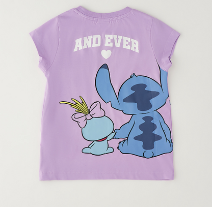 T-shirt bambina Stitch e Scrump lilla con dettagli brillanti