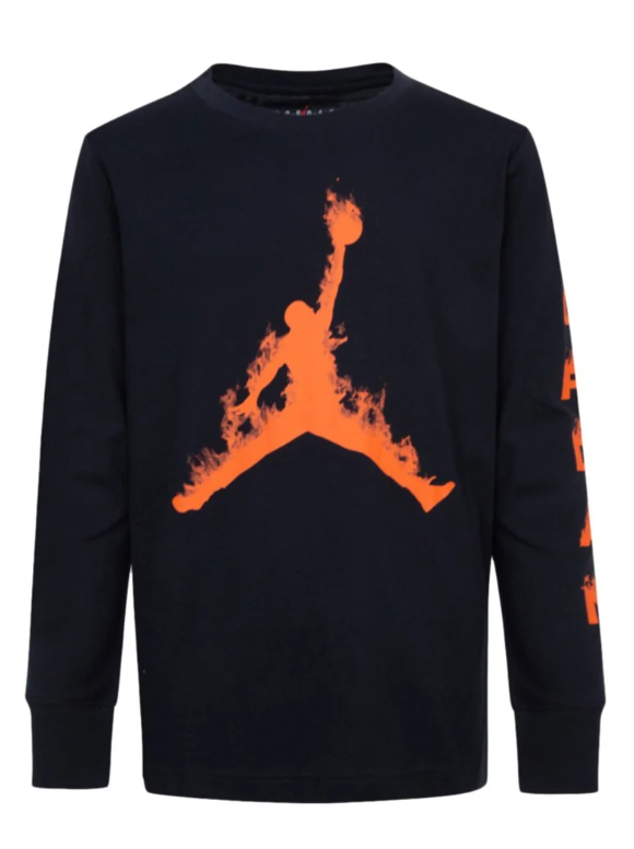 Maglia ragazzo Jordan a manica lunga con maxi logo Jumpman arancione