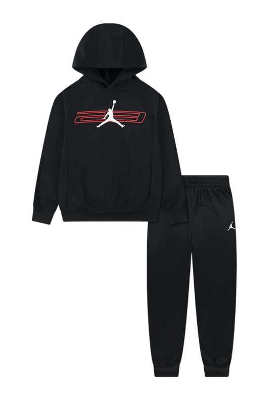 Completo tuta ragazzo Jordan nero con felpa cappuccio e pantalone