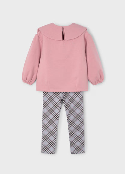 Mayoral - Completo leggings quadri e felpa bambina
